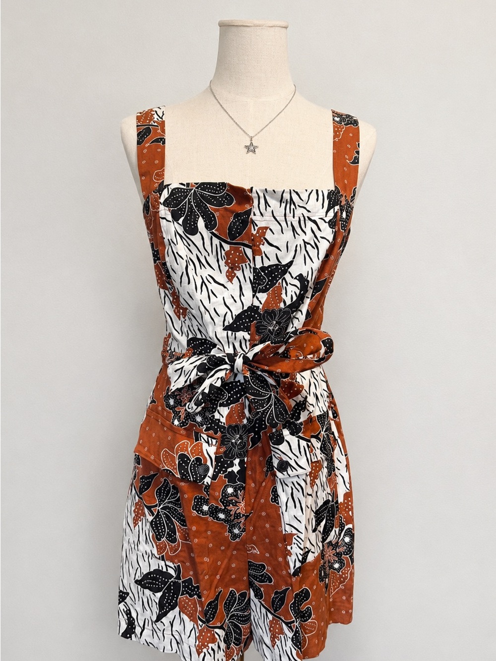House of Harlow 1960 Rust White and Black Floral Jumpsuit Romper